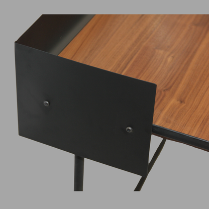 Modern Writing Desk with Drawer | Metal Frame & Walnut Top