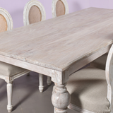 Elegant Distressed Wood Dining Table with Cane Back Chairs  6 Seater Set