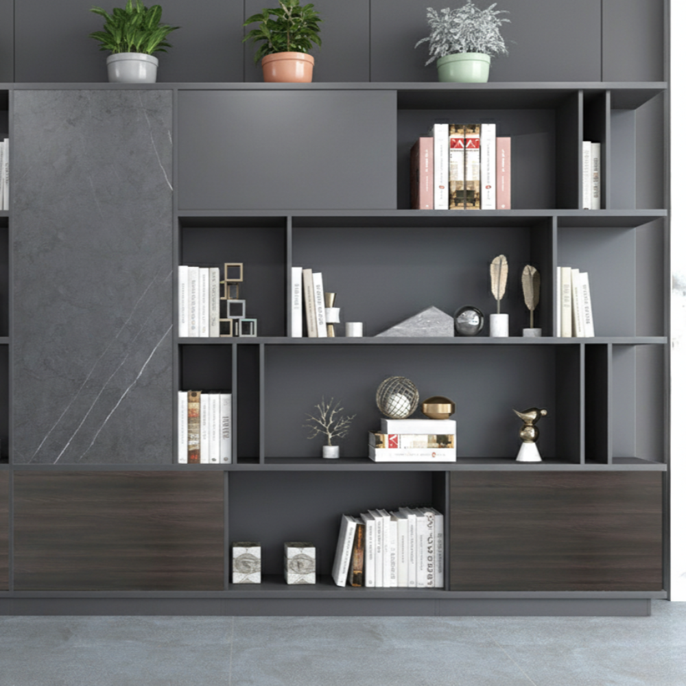 Executive Credenza & Bookcase with Premium Marble-Effect Accent - The 'Aura' Storage Unit