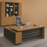 Executive L-Shaped Office Desk with Storage – Teak & Graphite Finish | SRK Modular Furniture Co.