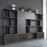 Executive Credenza & Bookcase with Premium Marble-Effect Accent - The 'Aura' Storage Unit