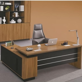 Executive L-Shaped Office Desk with Storage – Teak & Graphite Finish | SRK Modular Furniture Co.