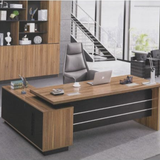 Executive L-Shaped Office Desk with Storage – Teak & Graphite Finish | SRK Modular Furniture Co.