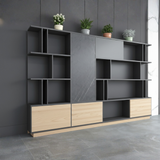 Executive Credenza & Bookcase with Premium Marble-Effect Accent - The 'Aura' Storage Unit