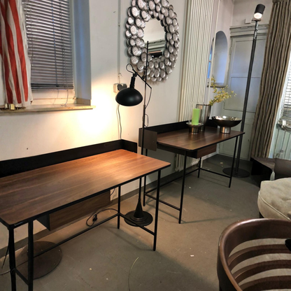 Modern Writing Desk with Drawer | Metal Frame & Walnut Top