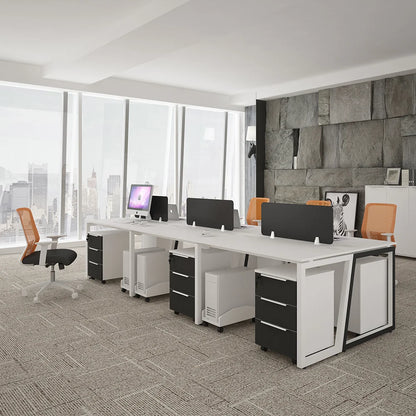 4-Seater Modular Office Workstation – White & Black Finish with Storage Pedestals | SRK Modular Furniture Co.