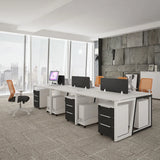 4-Seater Modular Office Workstation – White & Black Finish with Storage Pedestals | SRK Modular Furniture Co.