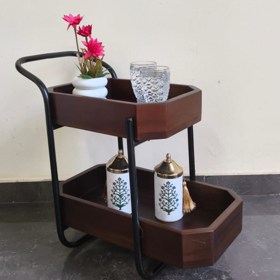 Wood & Metal Bar Trolley / Serving Cart