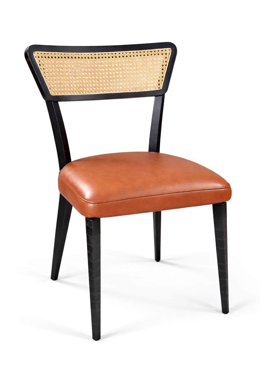 Cane Back Dining Chair with Leatherette Seat & Metal Frame – Modern Accent Chair