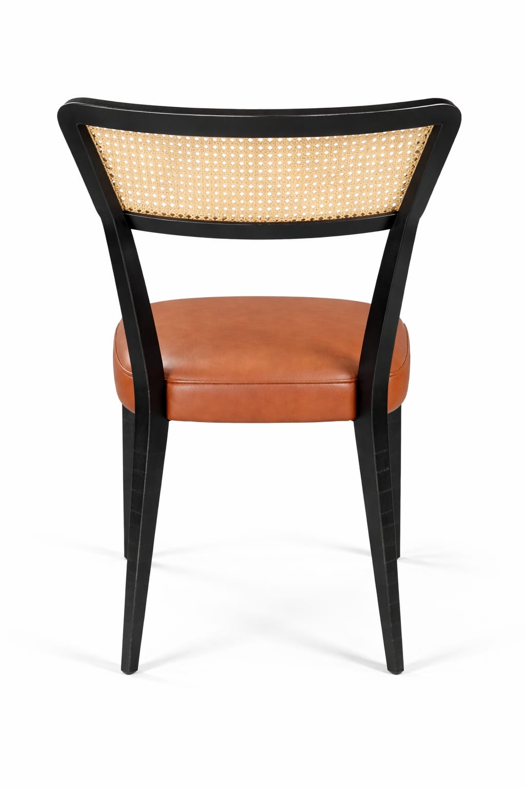 Cane Back Dining Chair with Leatherette Seat & Metal Frame – Modern Accent Chair