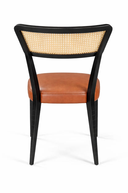 Cane Back Dining Chair with Leatherette Seat & Metal Frame – Modern Accent Chair