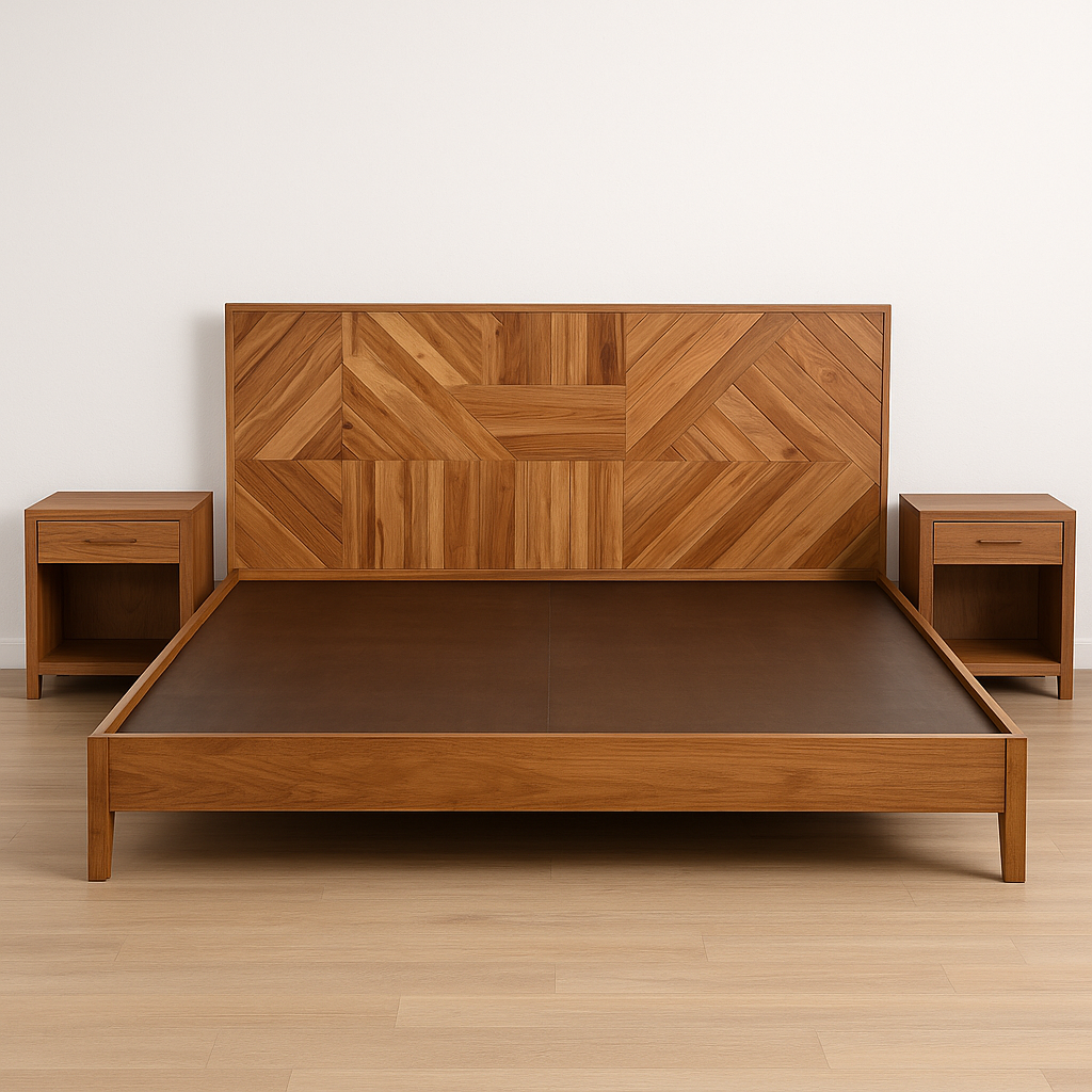 Aurelia Geometric Solid Teak Bed with Side Table Collection