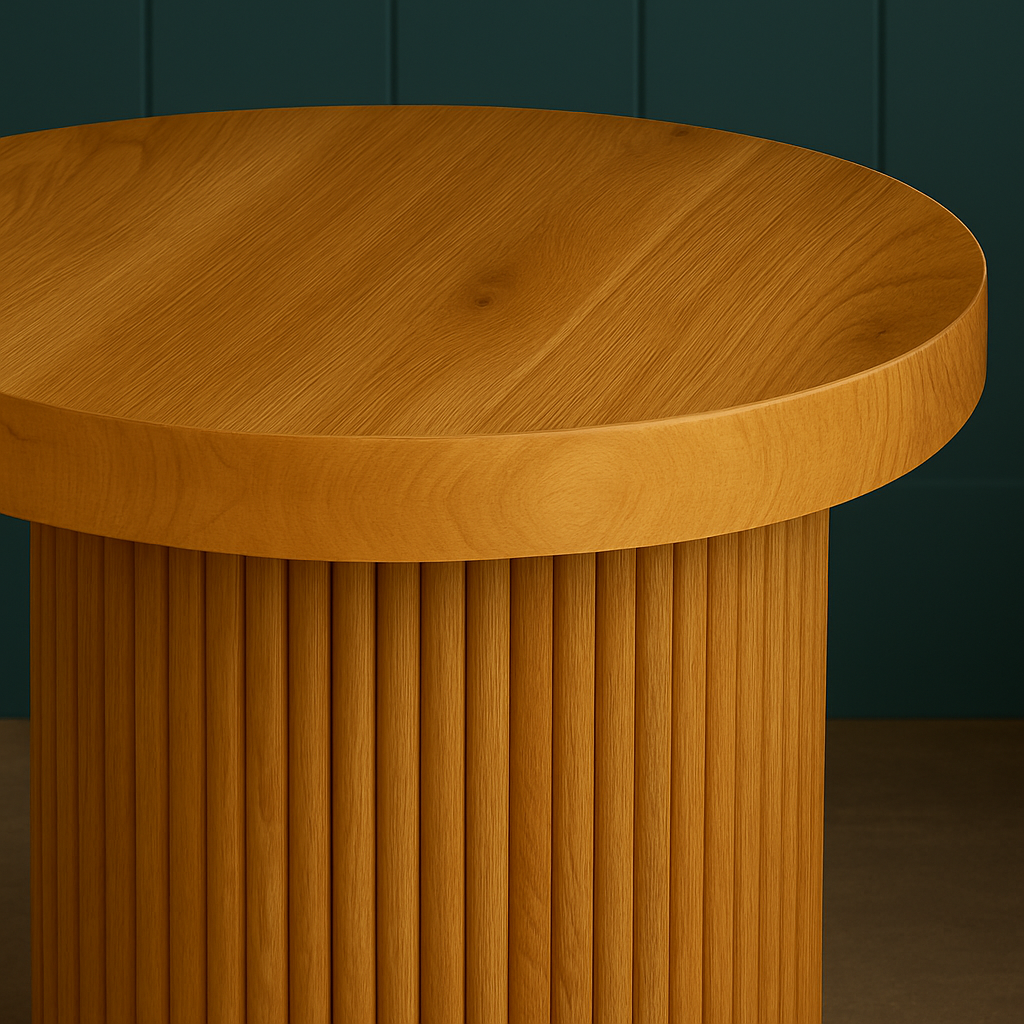 Ribbed Cylindrical Wooden Side Table
