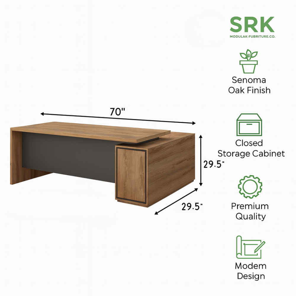 Executive Wooden Office Desk | Modern Director Table with Side Storage | SRK Modular Furniture