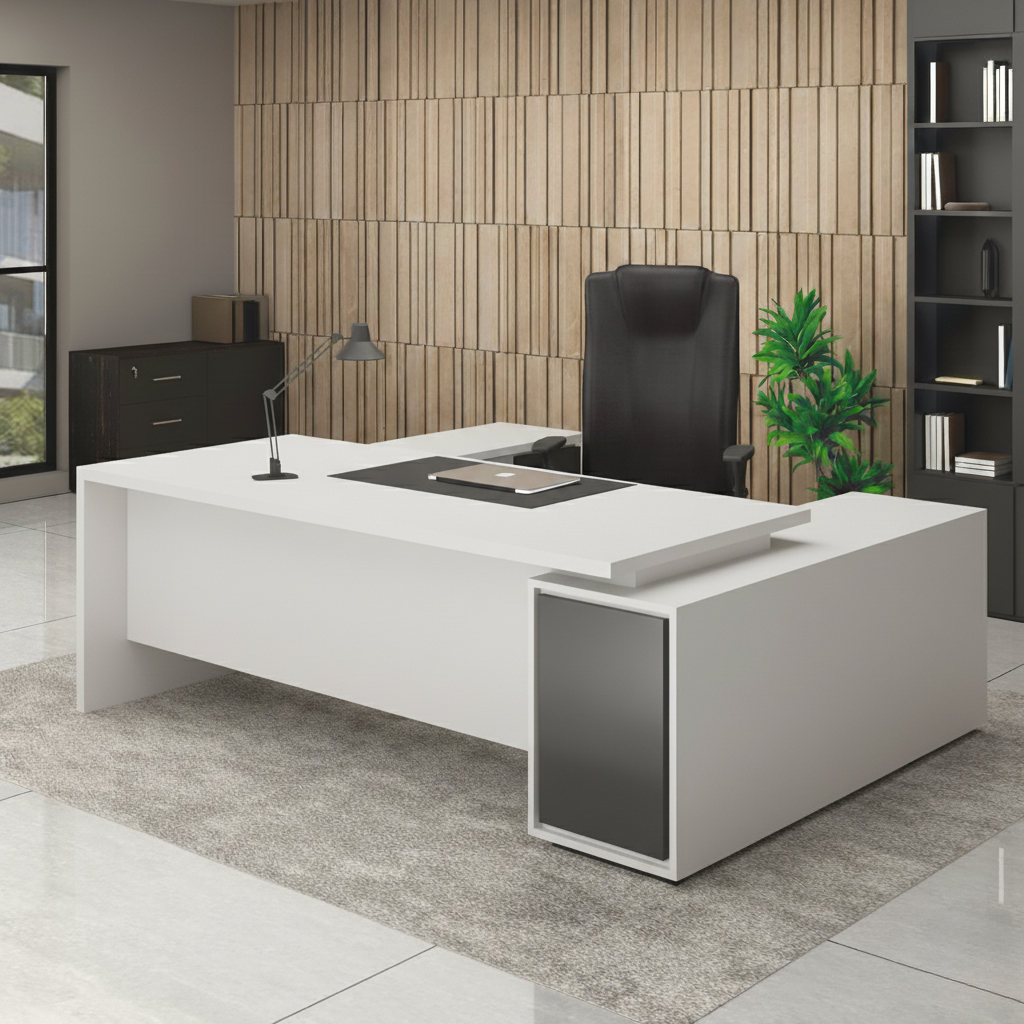 Executive Wooden Office Desk | Modern Director Table with Side Storage | SRK Modular Furniture