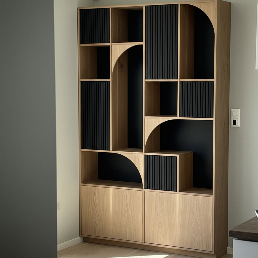 The Arcoré Fluted Bookcase | Modern Walnut & Natural Wood Display Cabinet