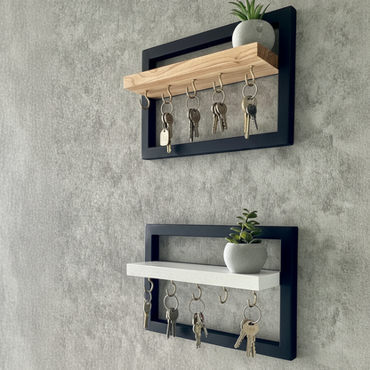 Modern Wall Key Holder Shelf Set | Dual Wooden & Metal Frame Key Organizer | Theom Living