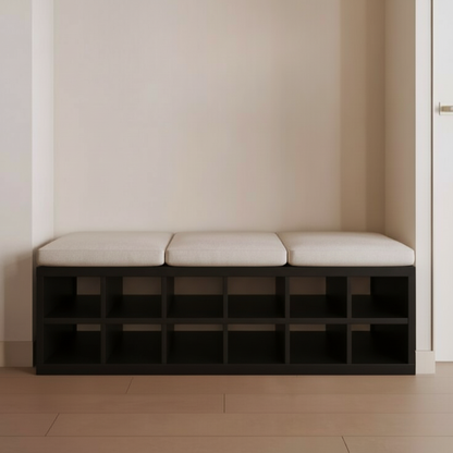 Wooden Shoe Rack Bench with Cushion Seat | 12-Pair Storage Organizer | Theom Living