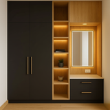 Aurelio Wardrobe with Dressing Unit | Matte Black & Oak Finish | SRK Modular Furniture