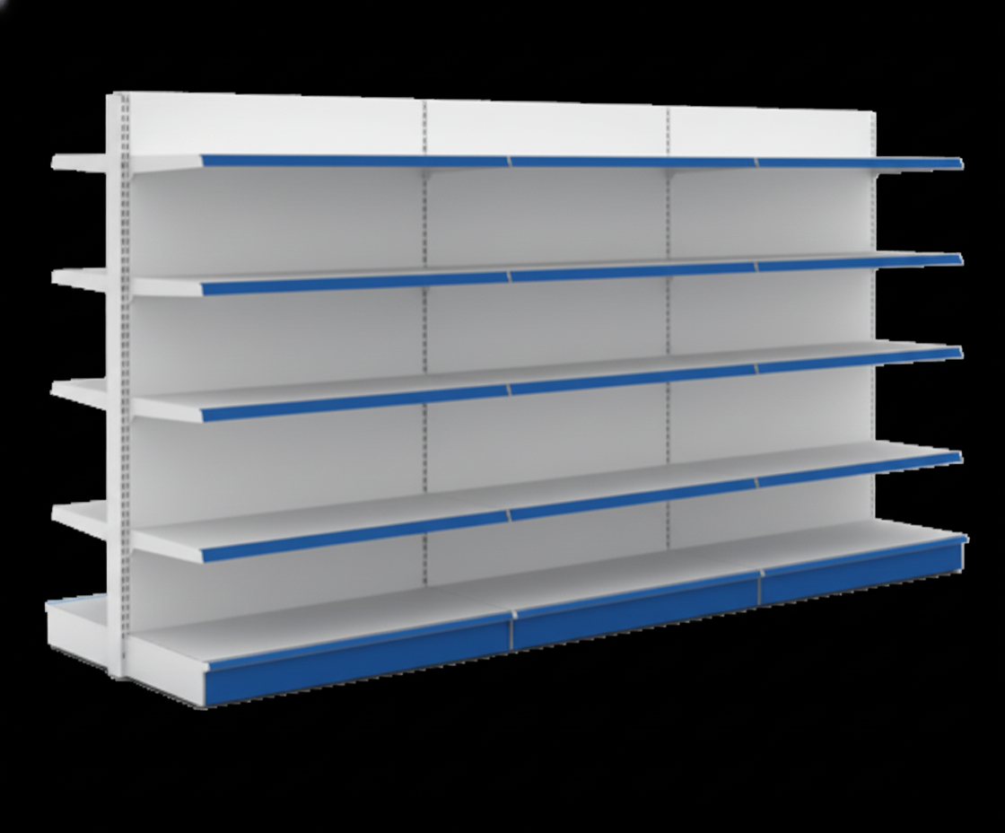 Double-Sided Supermarket Display Rack | 5-Tier Green Gondola Shelving Unit | SRK Modular Furniture