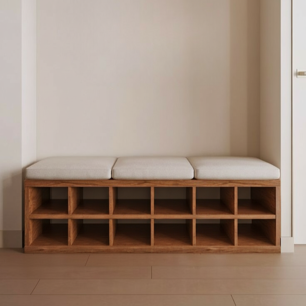 Wooden Shoe Rack Bench with Cushion Seat | 12-Pair Storage Organizer | Theom Living