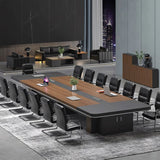 16-Seater Premium Conference Table | Dual-Tone Walnut & Black Boardroom Desk | SRK Modular Furniture