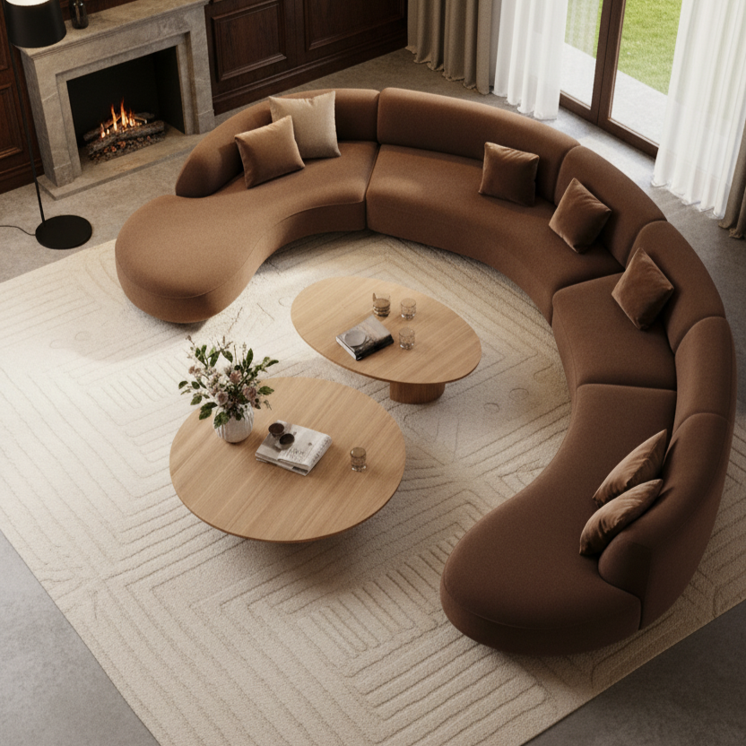 The “Serenica Curve” Modular Sofa | Luxury Curved Sectional Lounge Set in Ivory Beige