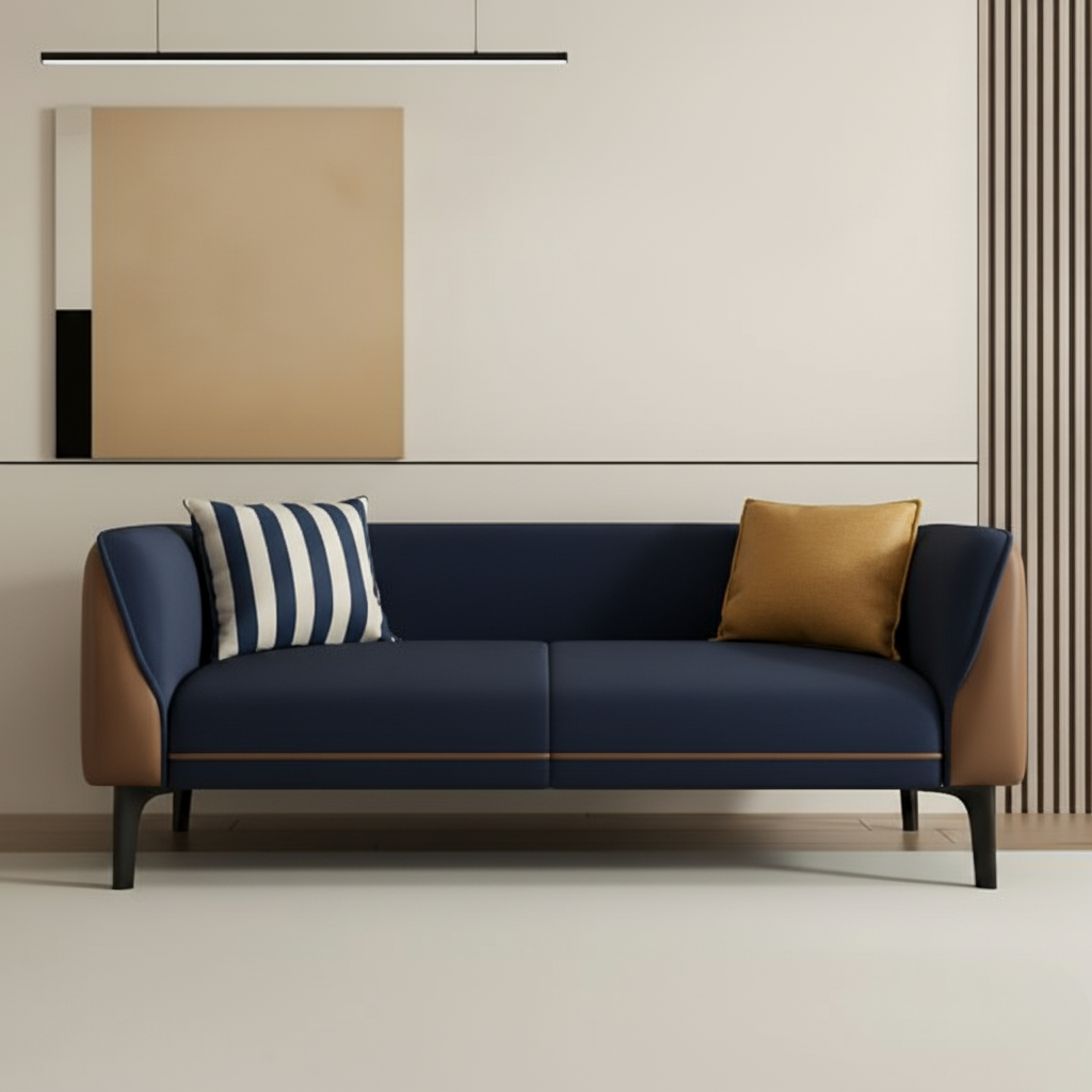 Modena Two-Tone Leather Sofa | Cream & Brown Modern Compact Sofa | Theom Living