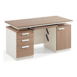 Executive Office Desk – Dual Tone White & Oak Finish with Drawer Cabinets | SRK Modular Furniture Co.