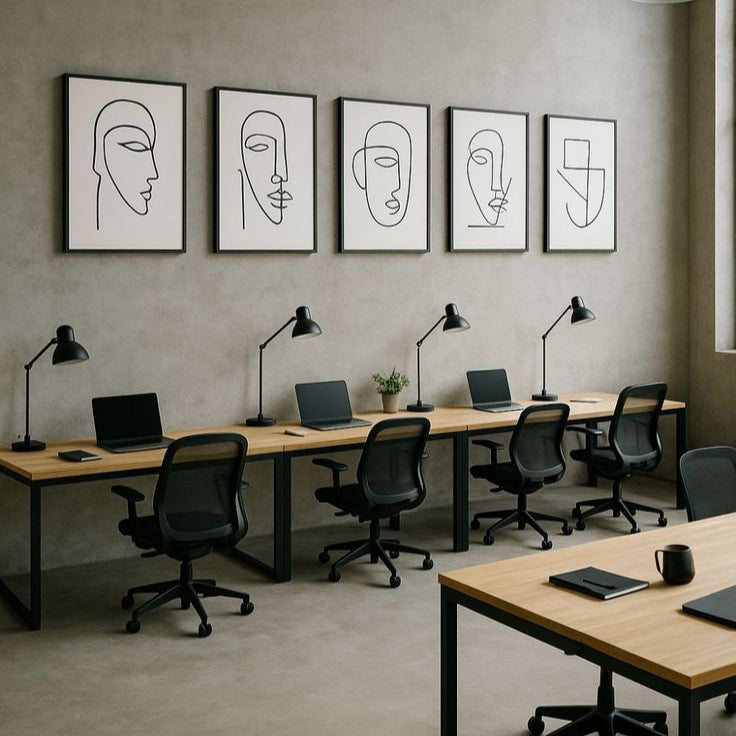 Modern 6-Seater Office Workstation Set | Teak Finish Tabletop & Black Metal Frame | Premium Modular Office Furniture by SRK Furniture