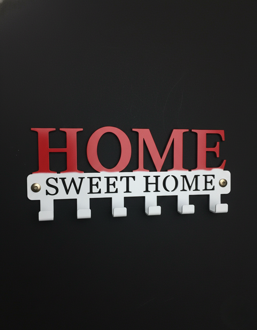 “Home Sweet Home” Wall Key Holder | 6-Hook Metal Key Organizer | Theom Living