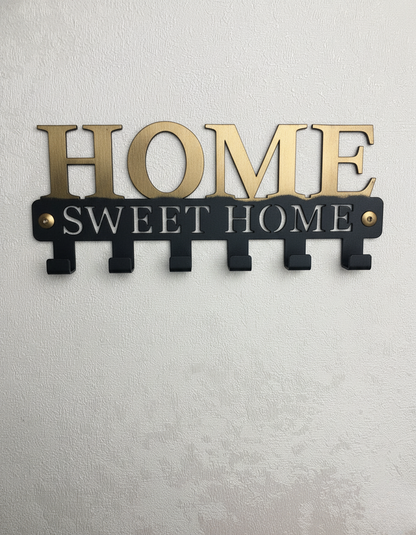 “Home Sweet Home” Wall Key Holder | 6-Hook Metal Key Organizer | Theom Living