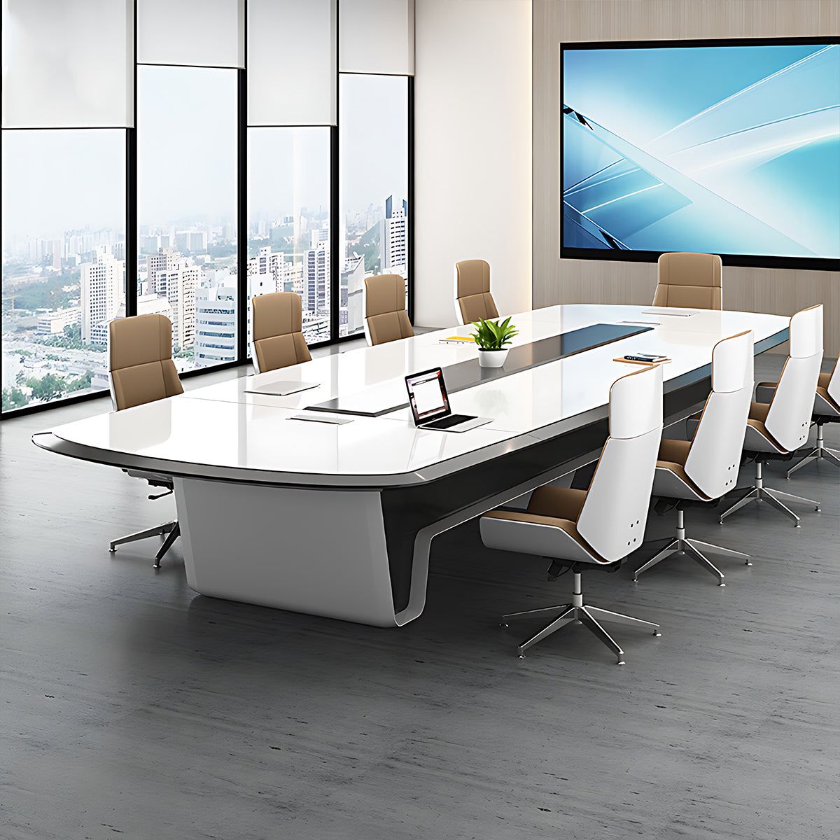 Futuristic Conference Table – High-Gloss White & Black Dual Tone | SRK Modular Furniture Co.