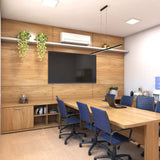 8-Seater Conference & Meeting Table | Teak Finish Boardroom Desk with Blue Chairs | SRK Modular Furniture