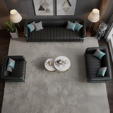 The “Ebon Luxe” Leather Sofa Set | Premium 3+2+1 Seater in Black with Teal Accents