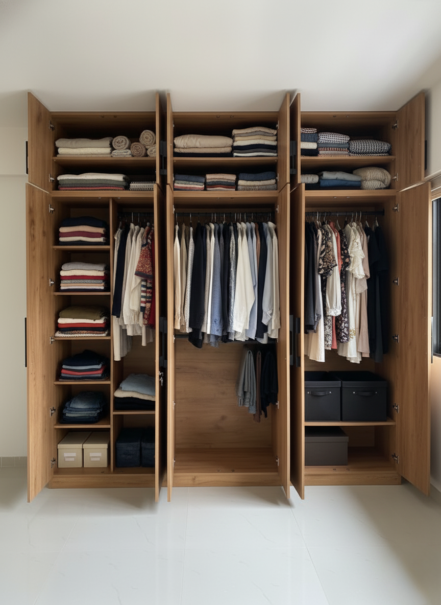 Astra Classic Wardrobe | Full-Height Modular Storage | Walnut Wood Finish | SRK Modular Furniture