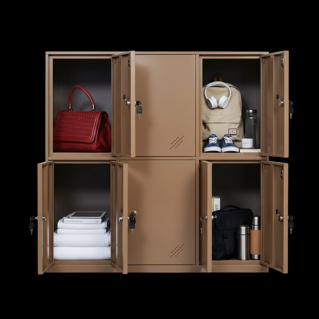 Compact Metal Locker | 6-Door Personal Storage Cabinet (Tan / Black Finish) | SRK Modular Furniture