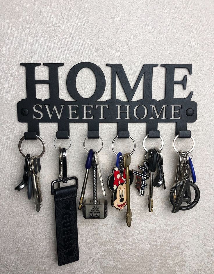 “Home Sweet Home” Wall Key Holder | 6-Hook Metal Key Organizer | Theom Living