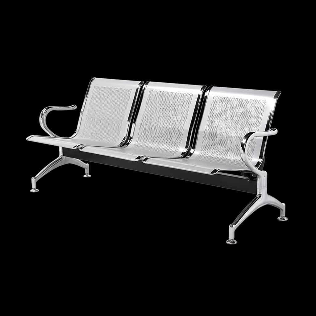 3-Seater Stainless Steel Waiting Bench | Airport & Office Reception Chair | SRK Modular