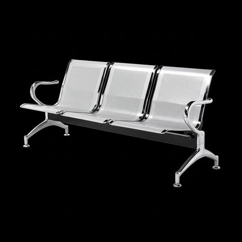 3-Seater Stainless Steel Waiting Bench | Airport & Office Reception Chair | SRK Modular
