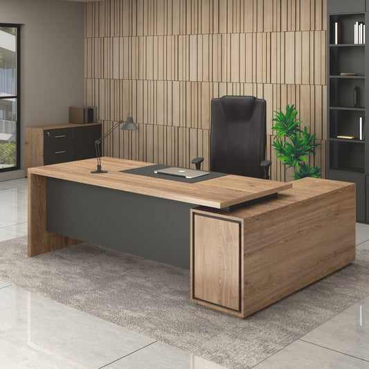 Executive Wooden Office Desk | Modern Director Table with Side Storage | SRK Modular Furniture