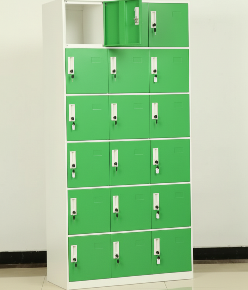 18-Door Metal Locker | Blue & White Steel Storage Cabinet | SRK Modular Furniture