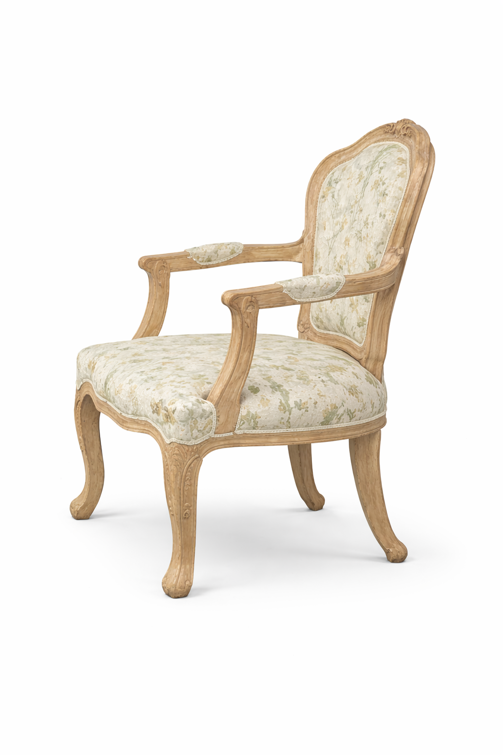 Classic French Style Carved Wooden Armchair with Floral Upholstery – Vintage Elegance