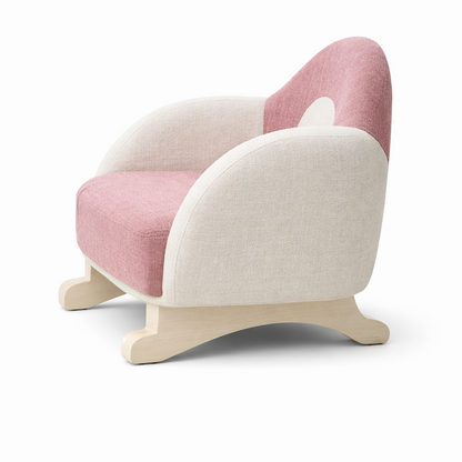 Theom Living Blush Curve Accent Chair | Dual-Tone Upholstered Lounge Chair with Solid Wood Base
