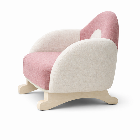 Theom Living Blush Curve Accent Chair | Dual-Tone Upholstered Lounge Chair with Solid Wood Base