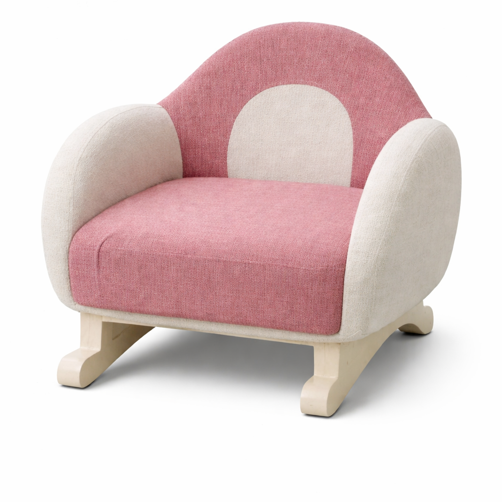 Theom Living Blush Curve Accent Chair | Dual-Tone Upholstered Lounge Chair with Solid Wood Base