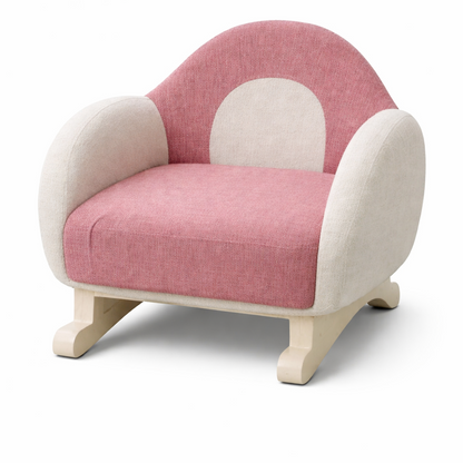 Theom Living Blush Curve Accent Chair | Dual-Tone Upholstered Lounge Chair with Solid Wood Base