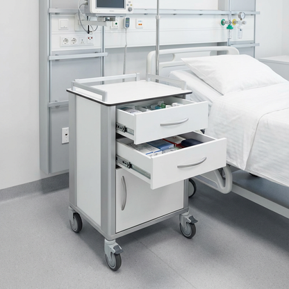 Hospital Bedside Cabinet with Wheels | Medical Storage Trolley | SRK Modular Furniture