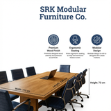 8-Seater Conference & Meeting Table | Teak Finish Boardroom Desk with Blue Chairs | SRK Modular Furniture