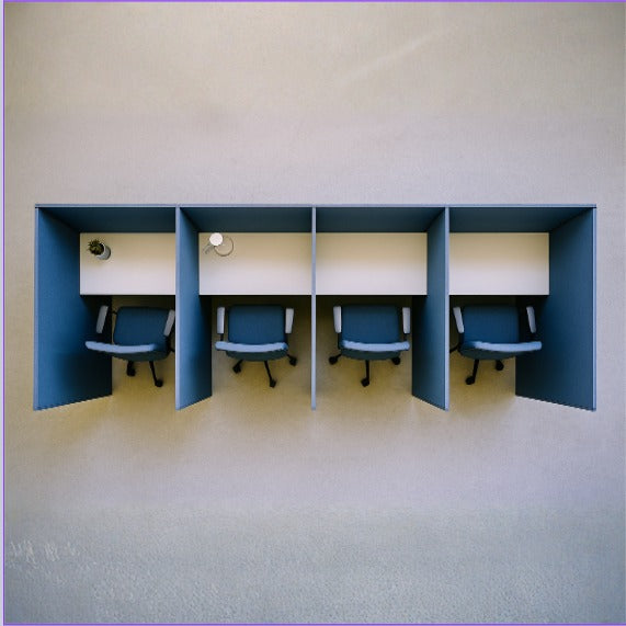 Premium 4-Seater Office Workstation with Acoustic Panels | Blue Privacy Cubicle Desk | Modular Office Furniture by SRK Furniture